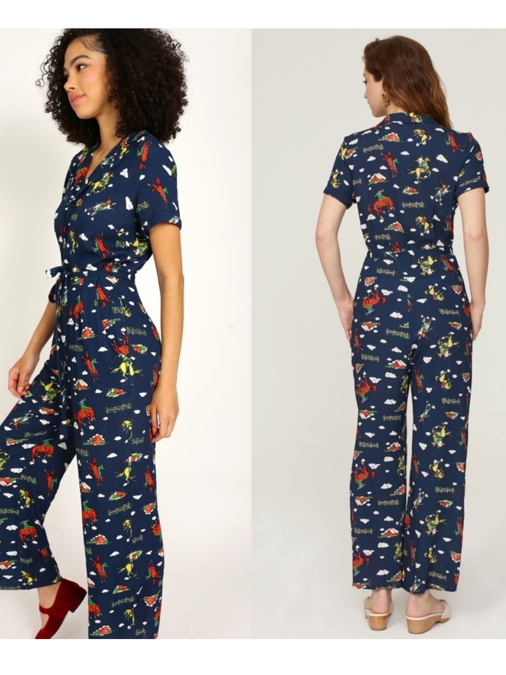 Hvn Western Rodeo Print Short Sleeve Button Up Cowgirl Kitschy Cute Jumpsuit 10 — image 5 of 8